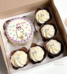 Бенто S и 5 капкейков