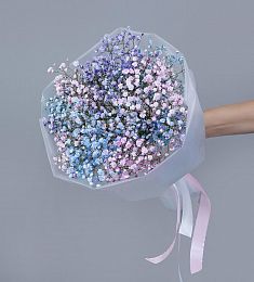 Букет из 3 нежных голубых и розовых гипсофил 