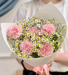 Букет "Элронд" из гвоздик и кустовой ромашки