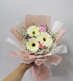 Букет "Спирит" из гербер, гвоздик и гипсофилы