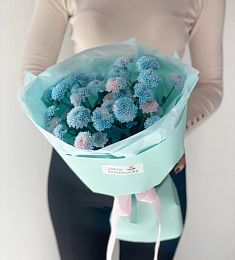 Букет "Хриза" из голубых хризантем 