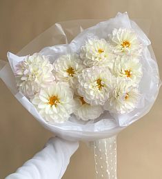 Букет из 9 светлых георгинов