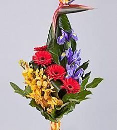 Букет  "Птица счастья" из ириса, гербер и фрезий